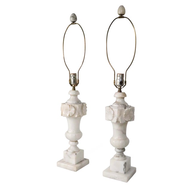 Mid 20th Century Italian Carved Marble Table Lamps - a Pair For Sale - Image 12 of 14