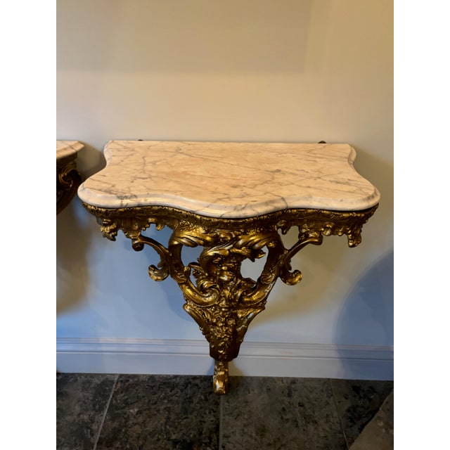 Antique Rococo Console Tables in Giltwood, Set of 2 For Sale - Image 6 of 10