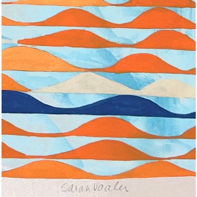 Wave Design Painting With Orange and Blue For Sale - Image 4 of 5