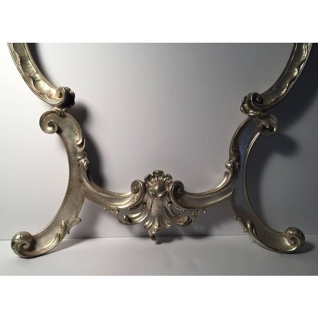 Hollywood Regency Hollywood Regency Large Italian Rococo Easel Back Table Mirror in Silver Metal For Sale - Image 3 of 5