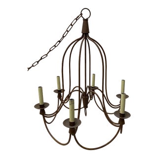 Vintage Wrought Iron Six Light Chandelier For Sale