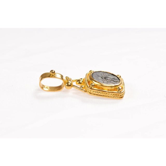 Contemporary 4th Century Greek Bronze Coin W 22 Karat Gold Setting For Sale - Image 3 of 12