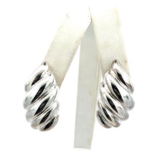Late 20th Century Tiffany & Co Omega Back Earrings Sterling Silver Estate, A Pair For Sale