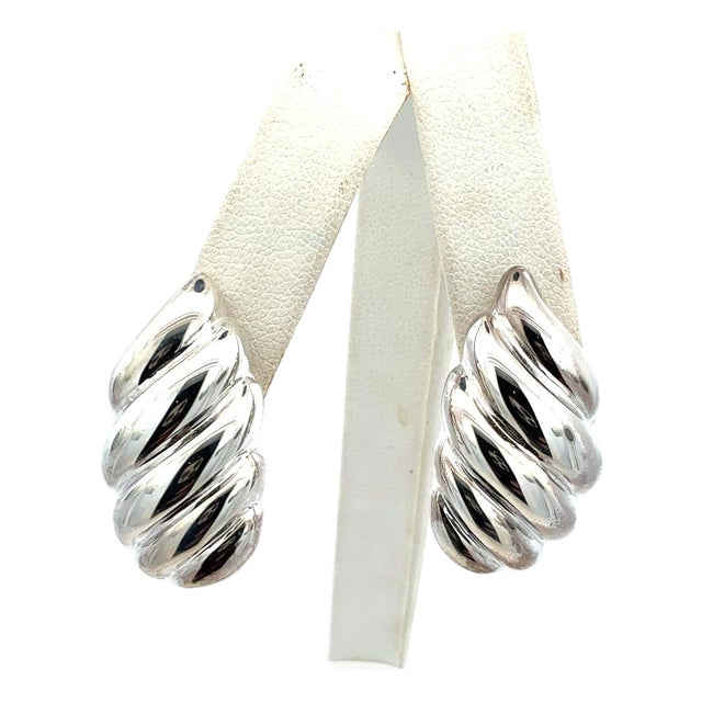 Late 20th Century Tiffany & Co Omega Back Earrings Sterling Silver Estate, A Pair For Sale
