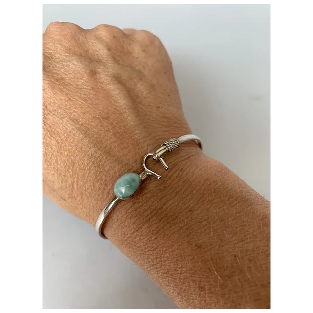 Contemporary Late 20th Century Sterling and Larimar Hook Bangle For Sale - Image 3 of 10