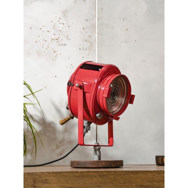 French Red Theater Spotlight Desk Lamp from A.E. Cremer, Paris, 1950s For Sale - Image 12 of 13