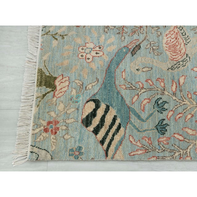 2.6x15ft. Light Blue Peacock Bird Garden Hand Knotted Wool Rug For Sale - Image 9 of 18