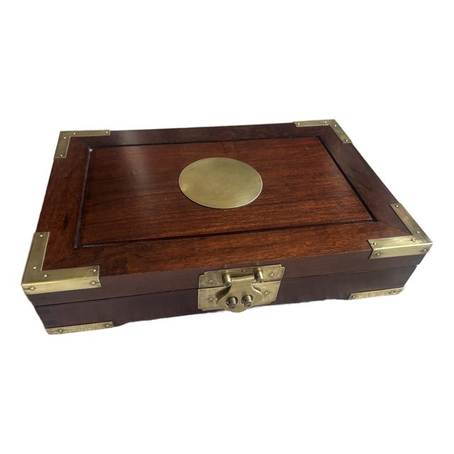 Asian Rosewood Brass Bound Jewelry Box For Sale