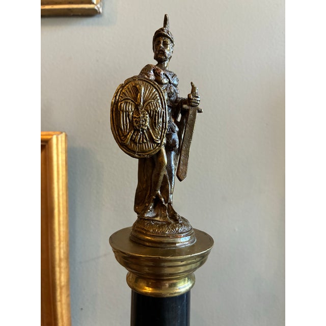 Pair of Grand Tour Marble Column Statues With Neoclassical Figures, Late 1800’s For Sale - Image 10 of 11