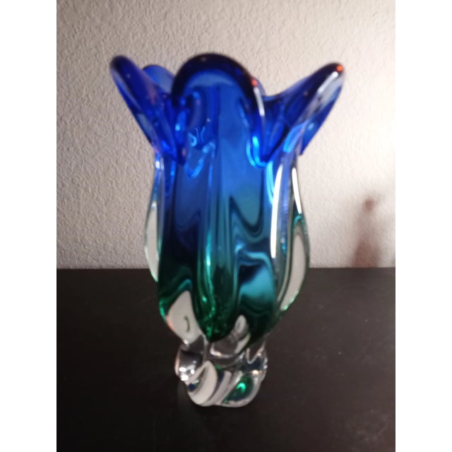 This is a STUNNING Bohemia Czech Sommerso Green/Blue Art Glass 10" Vase. Matching STUNNING Royal Gallery Czech Sommerso 8"...