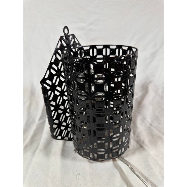 1950s 1950s Mid Century Modern Pierced Metal Wall Sconces Light For Sale - Image 5 of 6