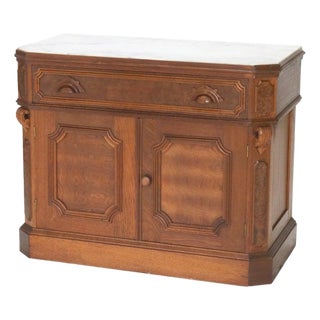 Victorian Carved Walnut & Burl Marble Top Commode C1890 For Sale
