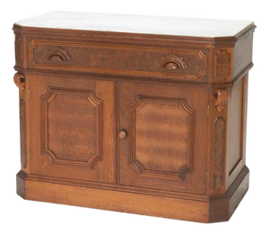 Victorian Carved Walnut & Burl Marble Top Commode C1890