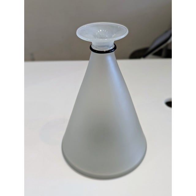 1980s Frosted Glass Vase With Black Band For Sale - Image 5 of 8