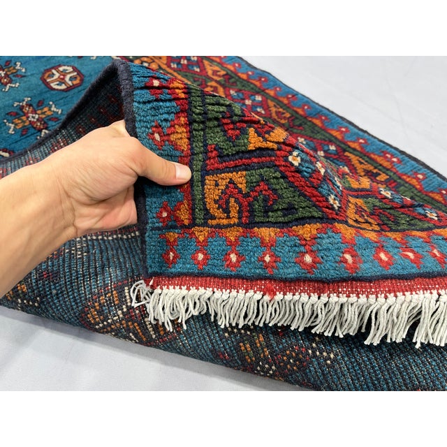 Blue Turkmen Style Tribal Runner Rug With Geometric Motifs, 2'9" X 9'4" For Sale - Image 14 of 15