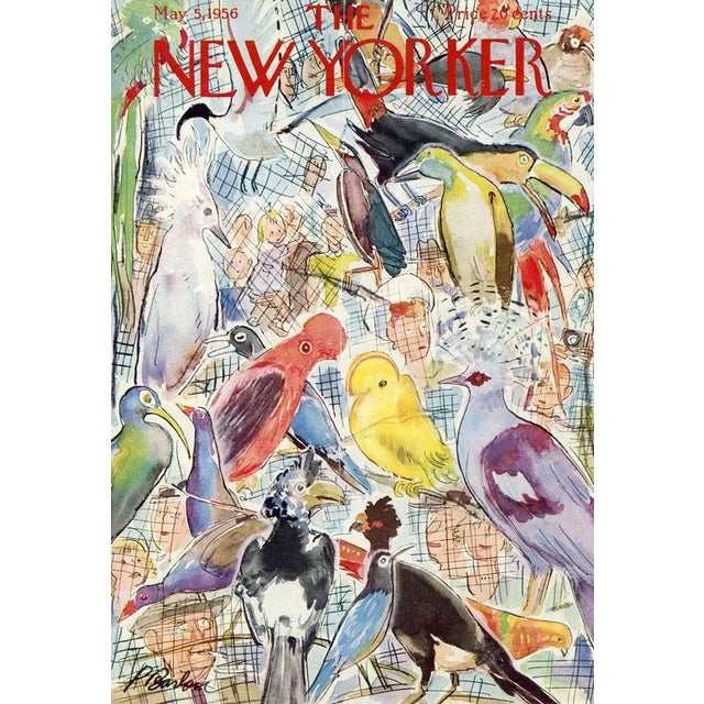 Original vintage New Yorker magazine cover dated May 5, 1956 featuring a Tropical Birds theme. Cover art by Perry Barlow...