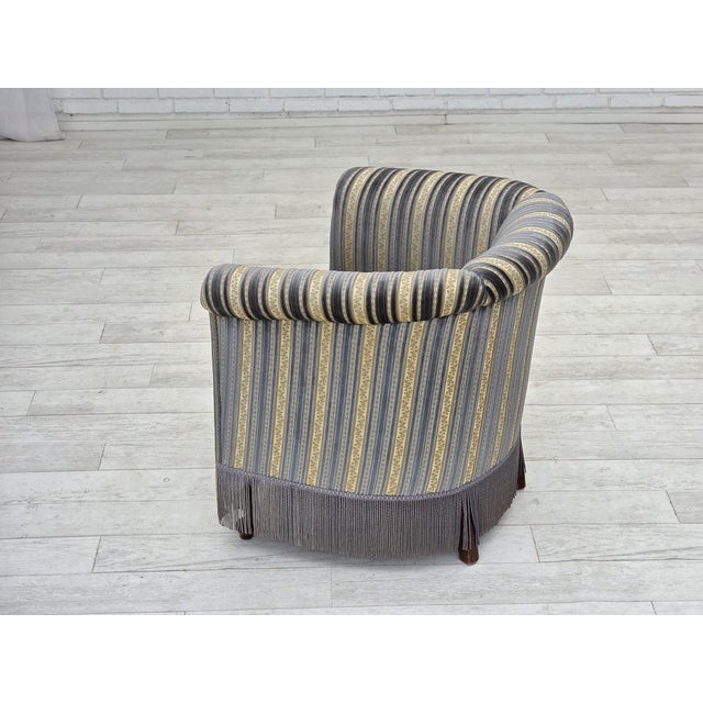 Danish Lounge Chair in Blue/Beige Furniture Velour & Beech Wood Legs, 1960s For Sale - Image 13 of 18