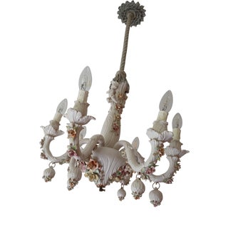 Vintage Italian Chandelier in White Capodimonte Porcelain, 1950s For Sale