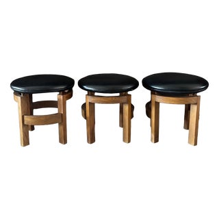 Vintage Art Deco Geometric Low Stools, France, 1930s, Set of 3 For Sale