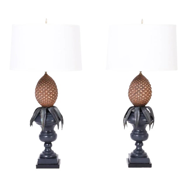 Pair of Regency Style Italian Tole Pineapple Table Lamps For Sale