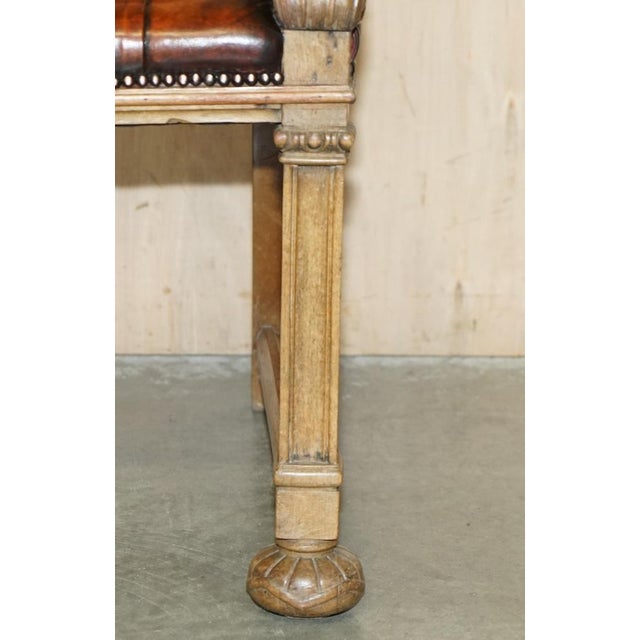 Antique William IV Chesterfield Oak & Brown Leather Desk Chair, 1830s For Sale - Image 11 of 18