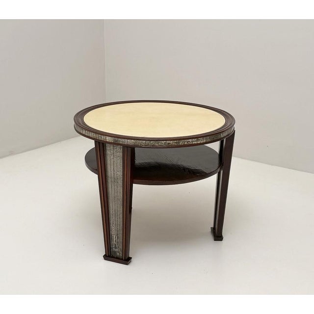 Mid-Century Modern 1940s Coffee Table in Wood, Mirror and Parchment For Sale - Image 3 of 5