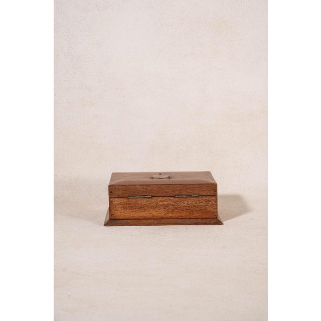 Brown Antique English Oak Box With Shield For Sale - Image 8 of 8