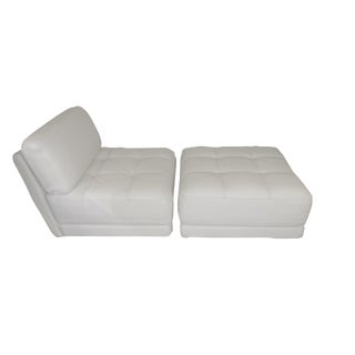 Modern Minimalist Leather Armless Chair & Ottoman For Sale