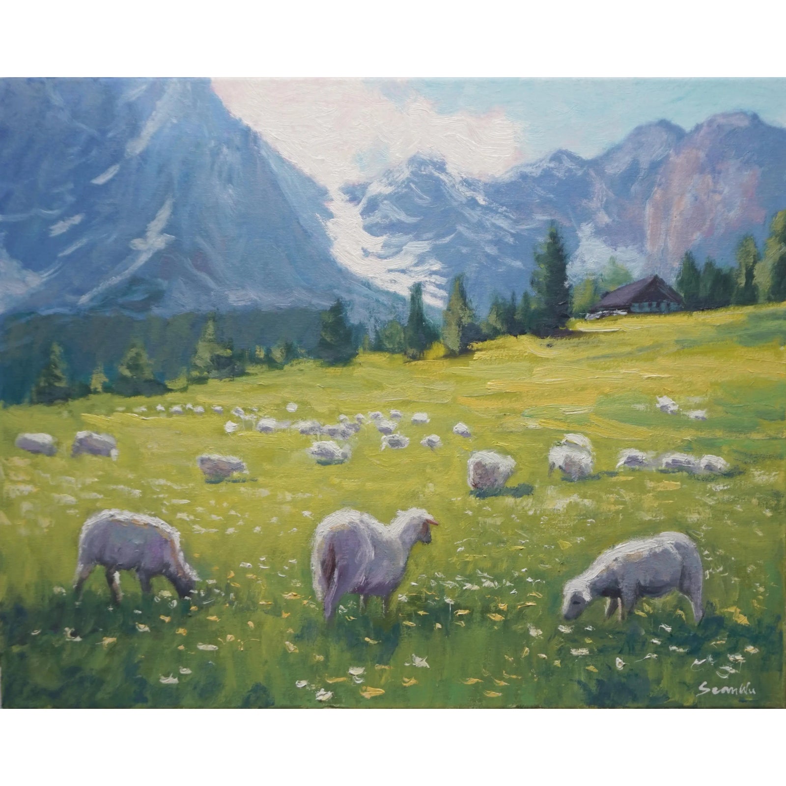 Sean Wu Original Oil Painting of Sheep | Chairish