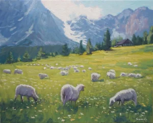 Sean Wu Original Oil Painting of Sheep