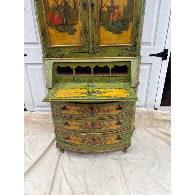 Green 19th Century Paint Decorated Venetian Secretary' Bookcase For Sale - Image 8 of 13