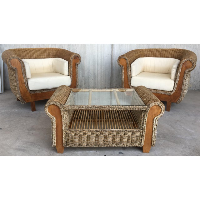 Mid 20th Century Rattan and Wood Coffee Table For Sale - Image 16 of 18