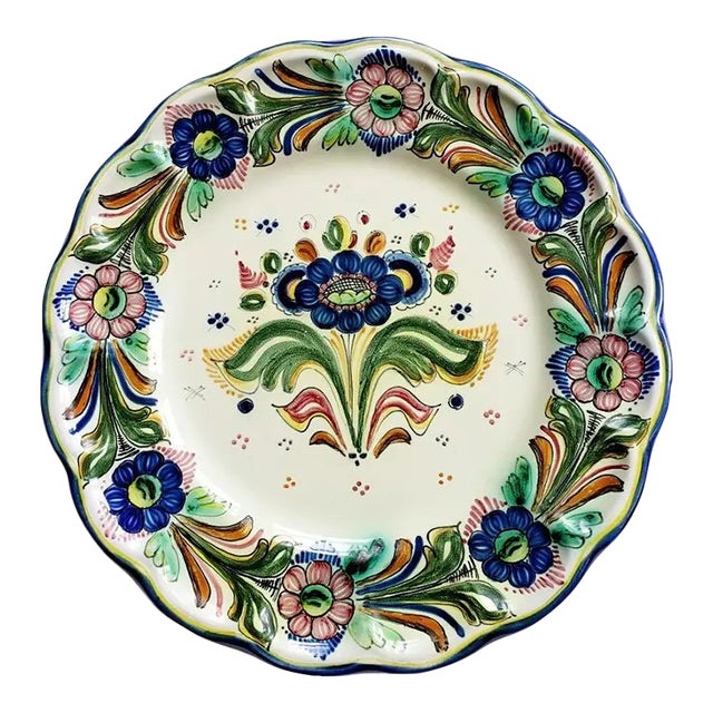 Vintage Casas De La Cal Puente Del Arzobispo Spanish Majolica Floral Charger For Sale