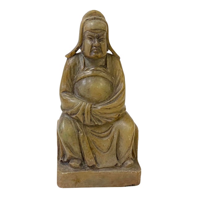 Chinese Natural Stone Carved Ancient Style Officer Dressing Figure Display For Sale