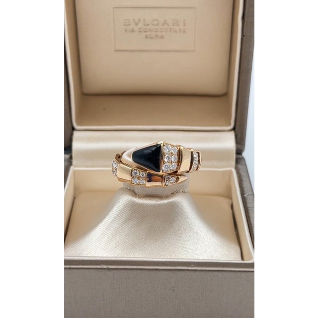 Bvlgari Bulgari Serpenti Viper Diamonds & Onyx Ring in 18k Rose Gold, Size 8 For Sale - Image 10 of 14