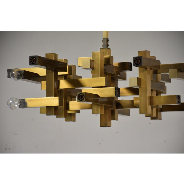 1970s Brutalist Gaetano Sciolari Brushed Brass Cubist Brutalist Chandelier For Sale In Boston - Image 6 of 8