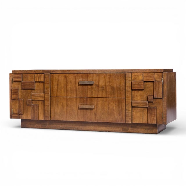 Mid-Century Modern Mid 20th Century Lane Staccato Brutalist Walnut Credenza For Sale - Image 3 of 11