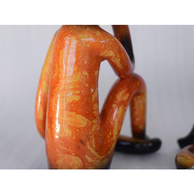 Mid Century Style Abstract Sitting Man & Woman Ceramic Sculptures - A Pair For Sale - Image 16 of 18