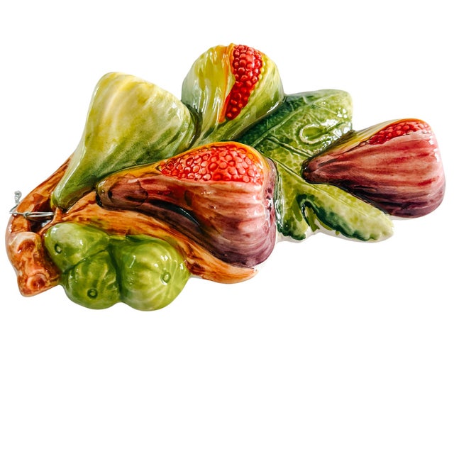 Vintage-Style Italian Majolica Fig Wall Plaques by Bassano Del Grappa Ceramiche - Pair For Sale - Image 11 of 12