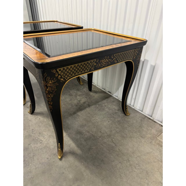 Drexel Heritage Et Cetera Chinoiserie Black & Burl End Tables- A Pair For Sale In Chicago - Image 6 of 12