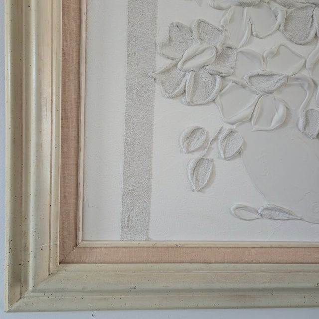 Vintage Carole Gerst Textured Floral Art Impasto Oil Painting Framed in Light Wood Signed For Sale - Image 4 of 16