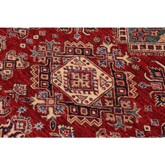 Southwestern Super Kazak Red/Beige Wool Rug - 5'7'' X 8'8'' For Sale - Image 4 of 10