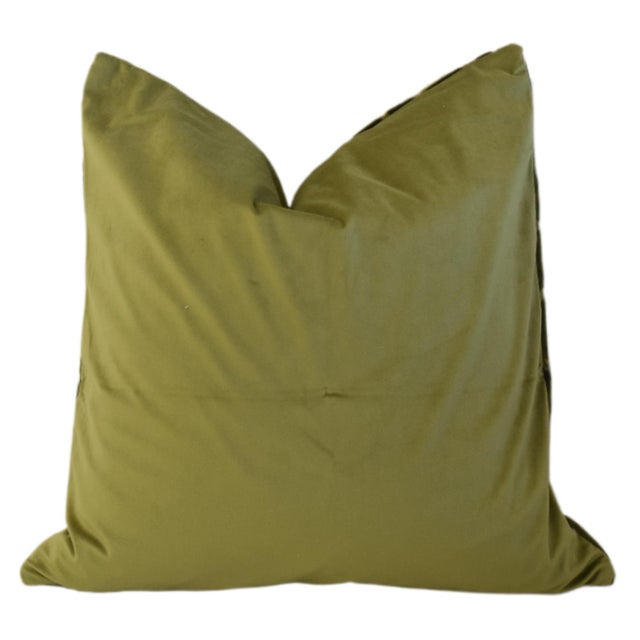 2020s Mid-Century Modern Style Abstract Green Velvet Feather/Down Pillow For Sale - Image 5 of 5