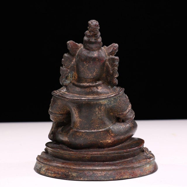Late 19th Century Gilt Bronze Yellow Jambhala Statue, Buddhist Wealth Deity, 1.3kg For Sale - Image 4 of 9