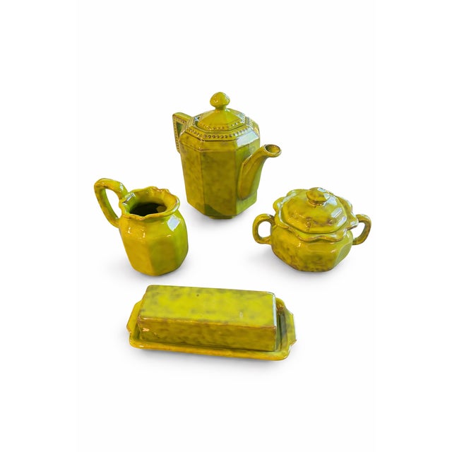 Vintage Italian Chartreuse Glazed Ceramic Coffee & Tea Service – 4 Pieces Including Teapot, Creamer, Sugar & Butter Dish For Sale In San Diego - Image 6 of 6