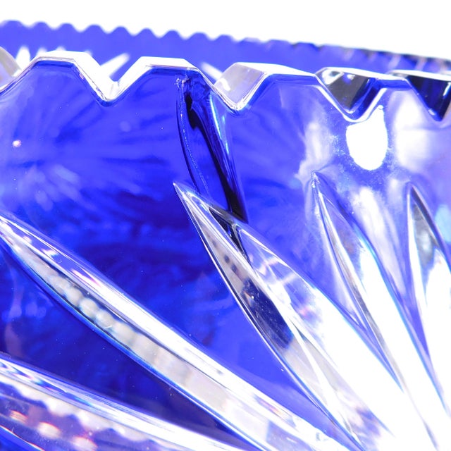 Blue Large 1960s Blue Cut to Clear Bowl With Flower Design For Sale - Image 8 of 12
