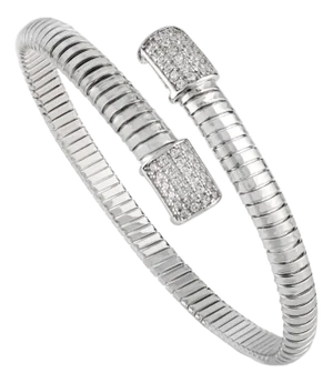 Modern 925 Sterling Silver Open Bypass Wrap Bracelet With Pave Set Zirconia