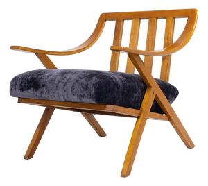Cherry Wood and Velvet Armchair, 1960s