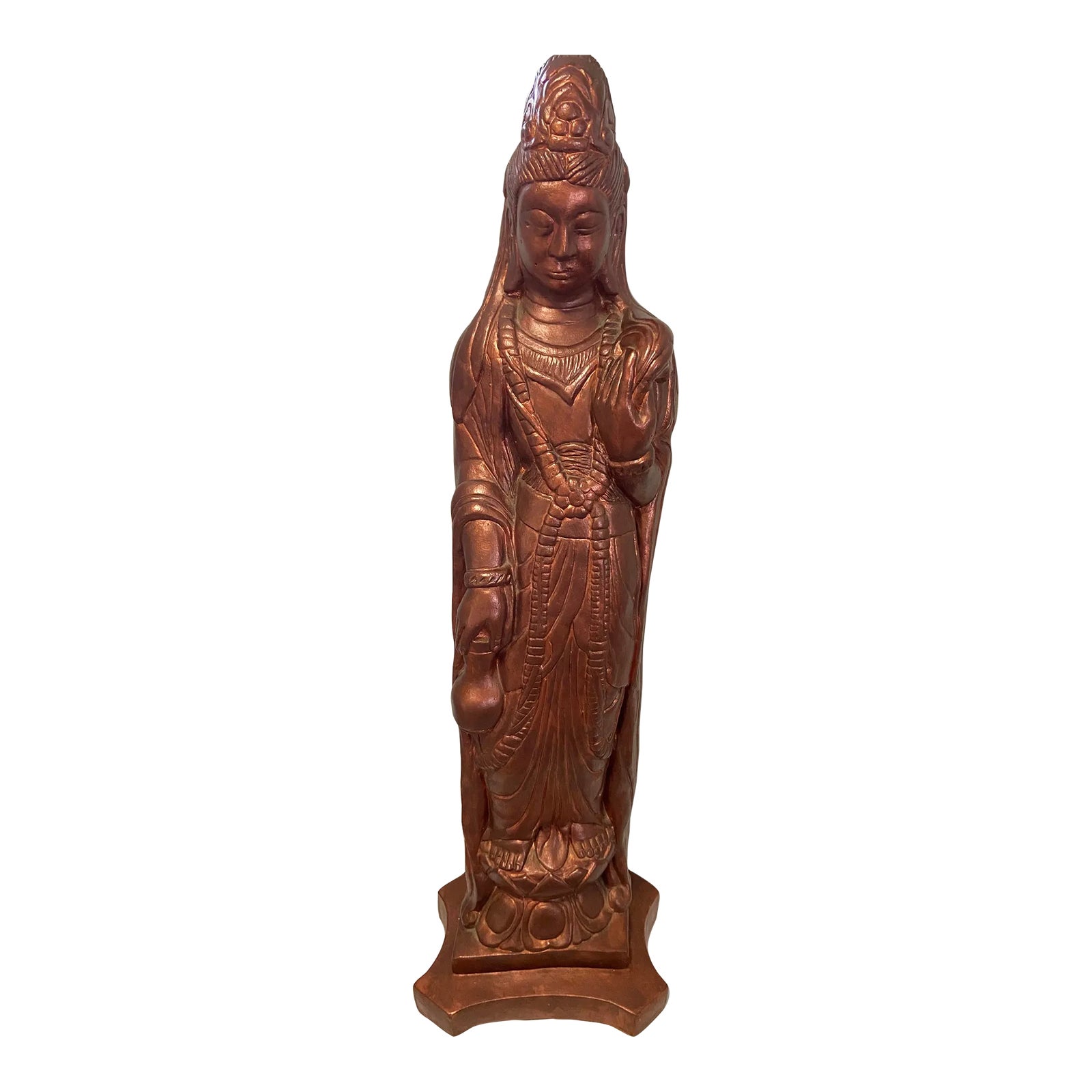 Kwan Guan Yin Asian Cement Garden Statue Chairish