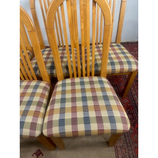 1980s Set of 5 Saloom Arch Back Plaid Upholstered Chairs For Sale - Image 4 of 8